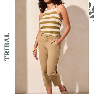 Tribal Audrey Girlfriend Barrel Crop Jeans Olive 2 NWT